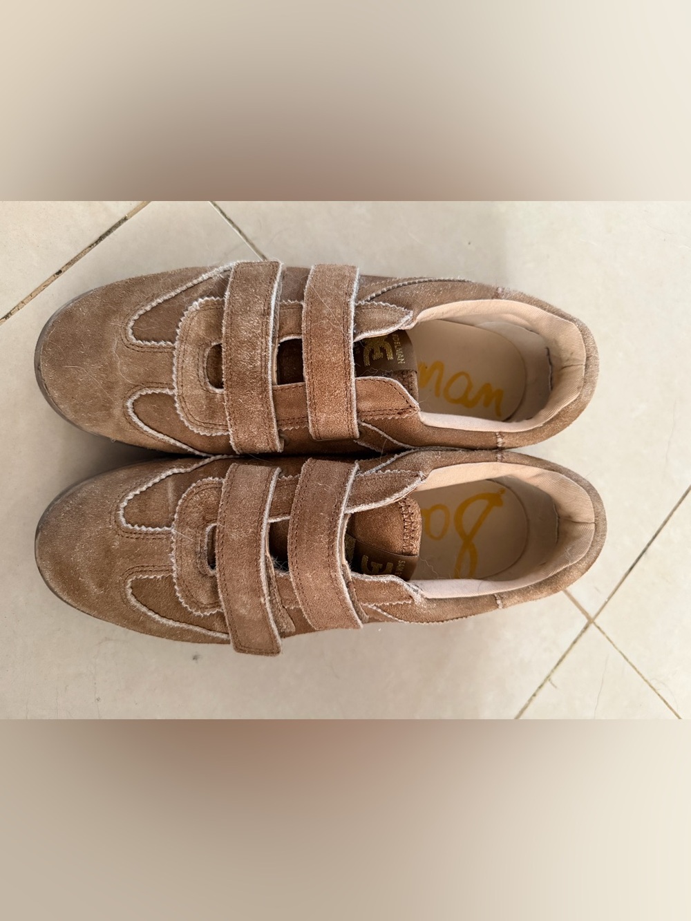Womens Suede Hook-and-Loop Sneakers in Brown